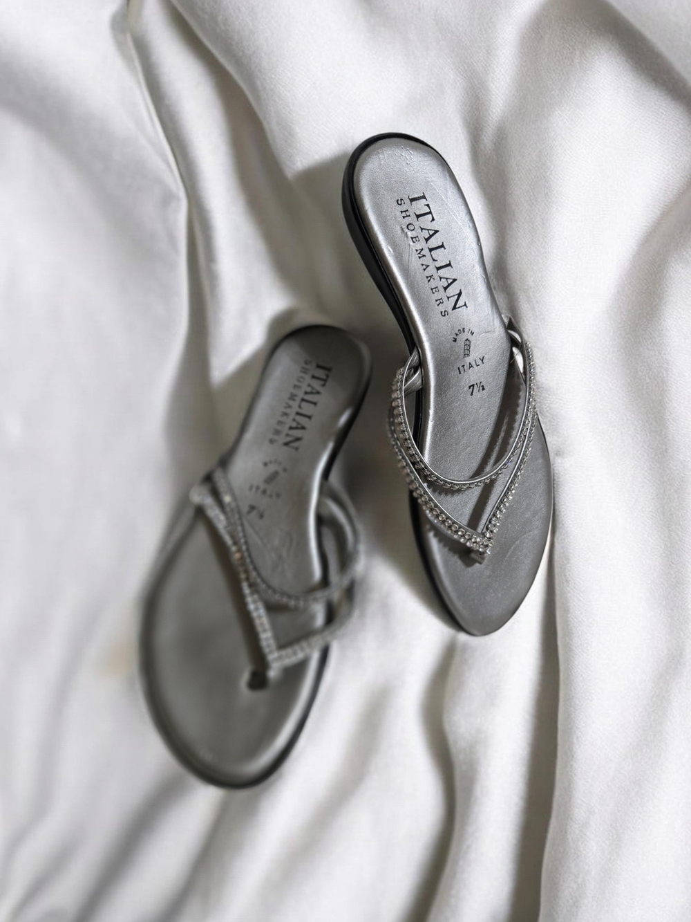 Italian Shoemakers Silver Rhinestone Thong Sandals